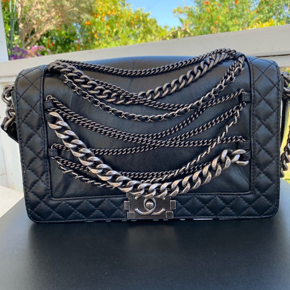 ON HOLD Chanel Black Enchained Medium Boy Flap Bag